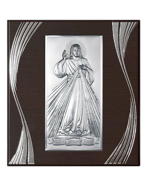 Obrazek z wizerunkiem Jezusa na brązowym panelu ze zdobieniami