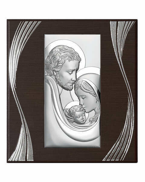 Obrazek z wizerunkiem Św. Rodziny z cytatem na brązowym panelu